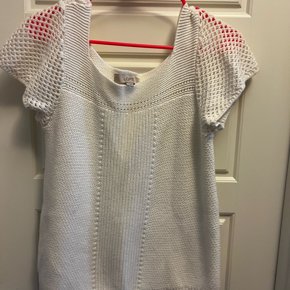 LOFT White Openwork Sleeve Knit Tunic